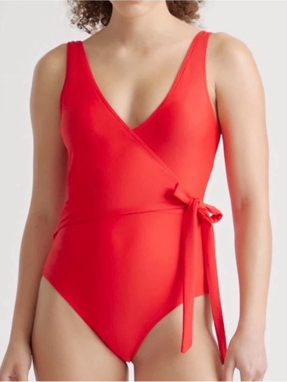 Quince Red Wrap Side Tie One-Piece Swimsuit 4